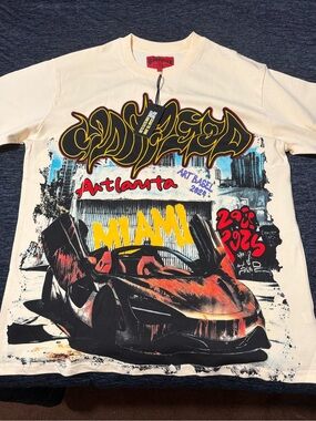Godspeed Miami Graphic Tee Size Large- Cream with Multicolor Print